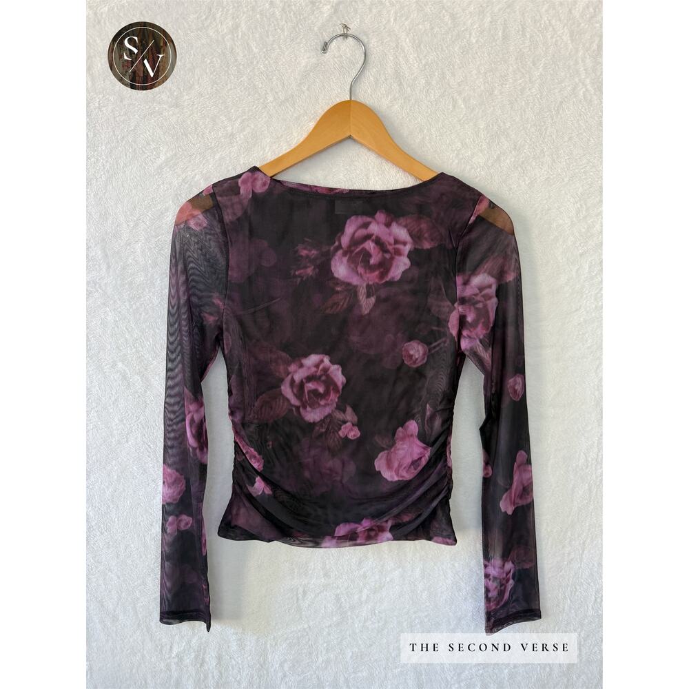 Cotton On Ashley Mesh Long Sleeve Floral Mesh Top Whimsygoth Grunge Y2K Medium - Picture 3 of 4